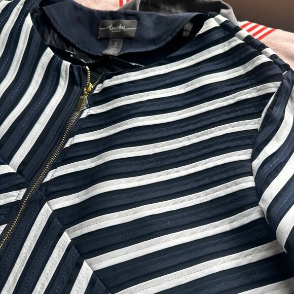 New Chicos Travelers Collection Womens Blue Stripe Jacket Size XL Gold Zipper - Picture 7 of 10